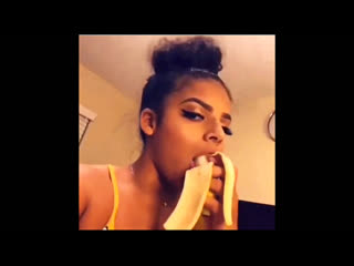 girl with a long tongue swallows a banana sexy video
